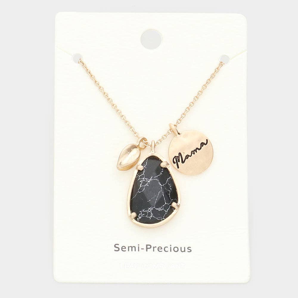 Mama Irregular Teardrop Pendant Necklace (Jet Black)