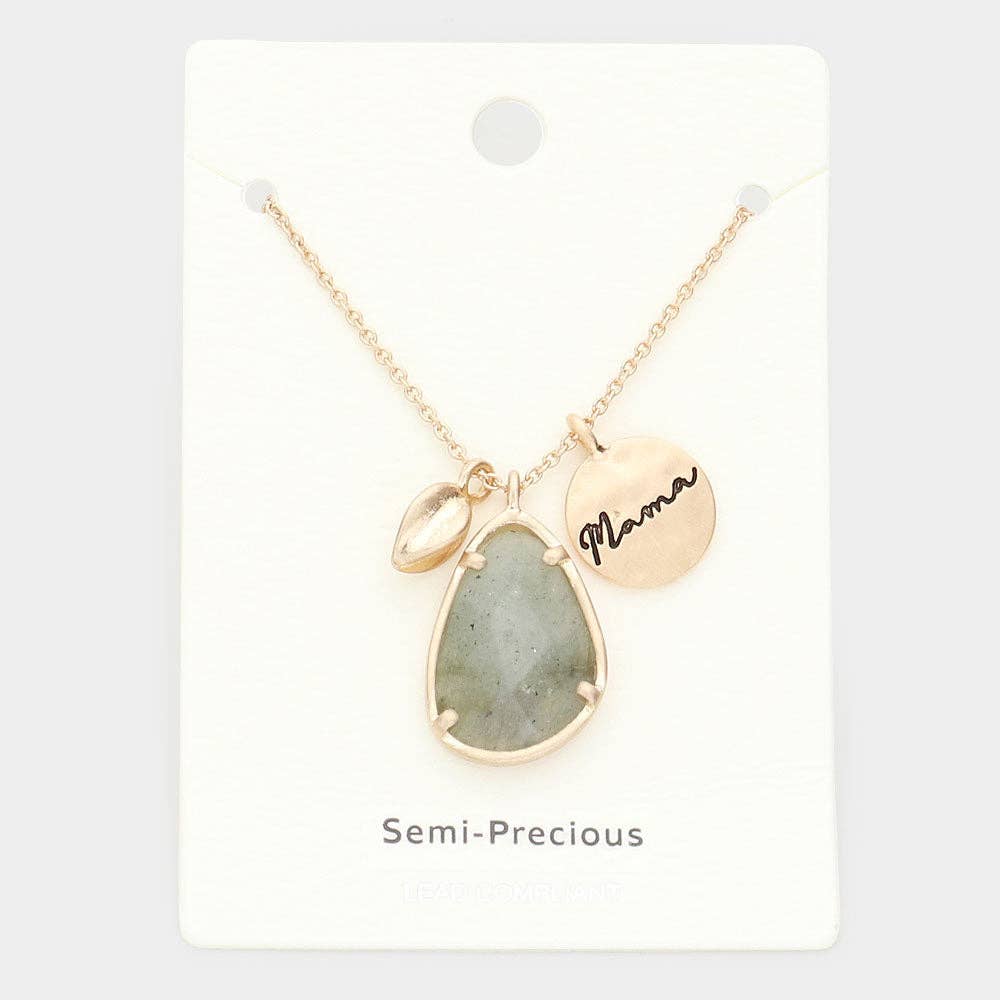 Mama Irregular Teardrop Pendant Necklace (Gray)