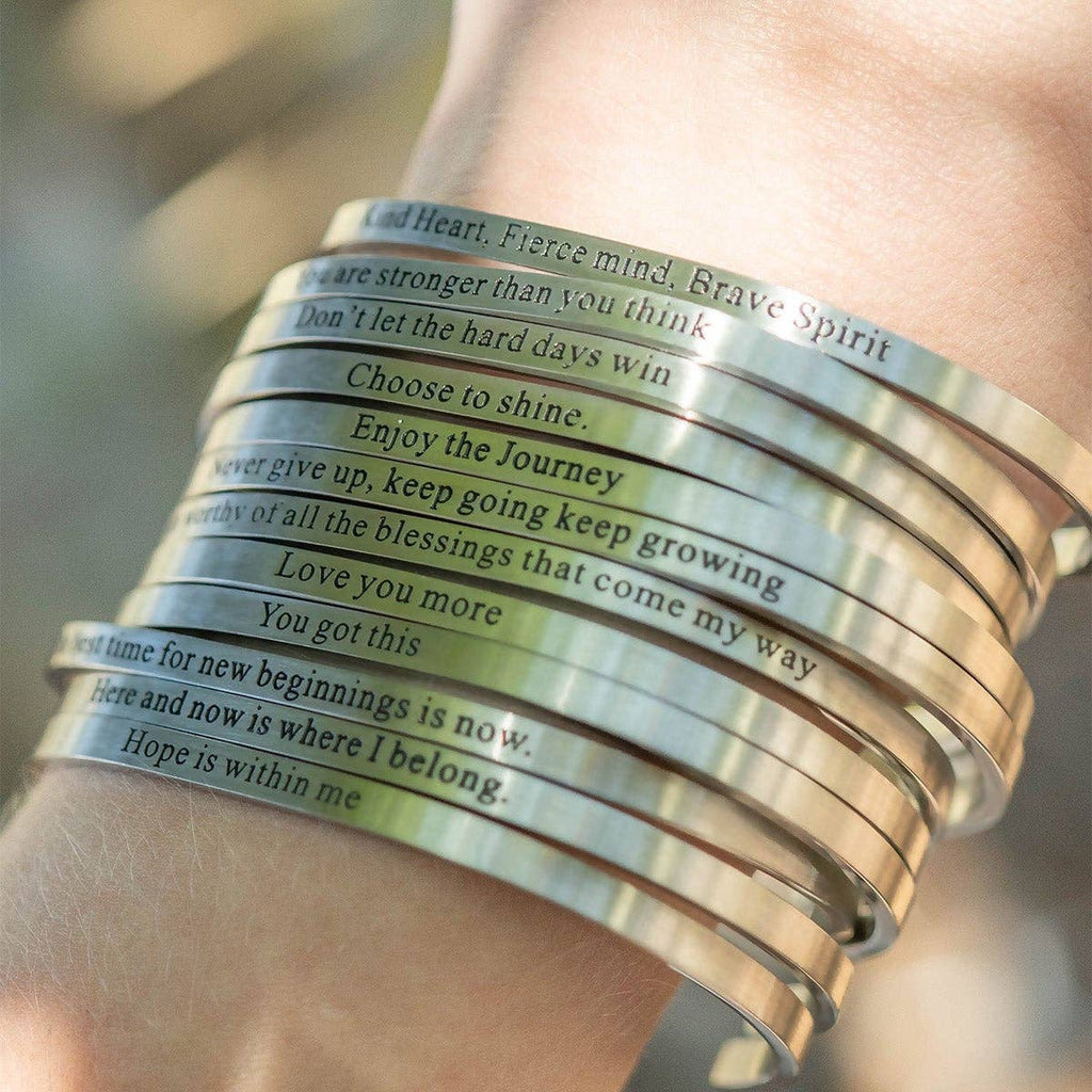 18K Gold PVD Dont let Hard Days Win Engraved Bangle Bracelet: Stainless