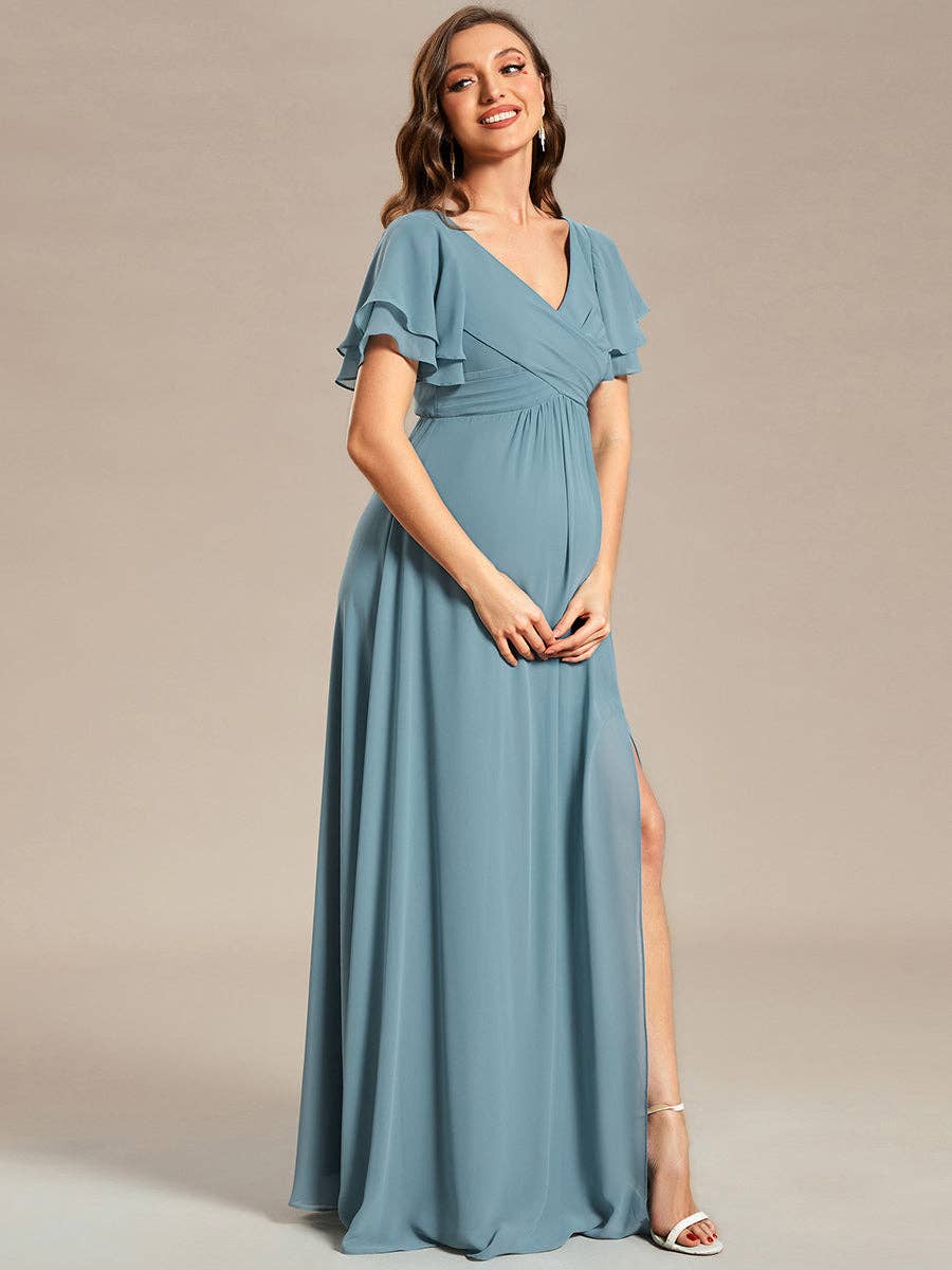 Ruffle Sleeves Split Chiffon Maternity Dress
