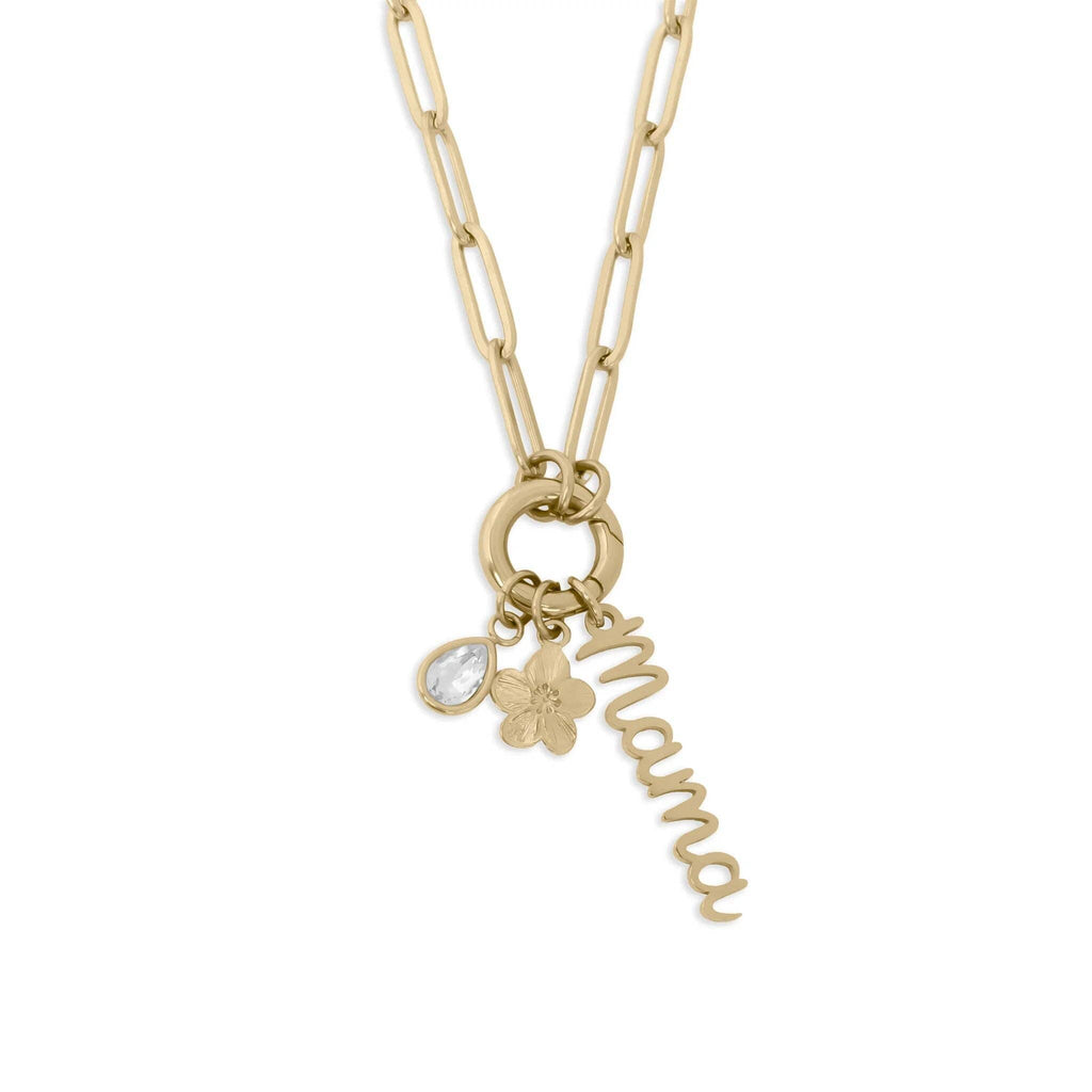 18K Gold Stainless Steel Mama Charm Holder Necklace Gift Set: Gold