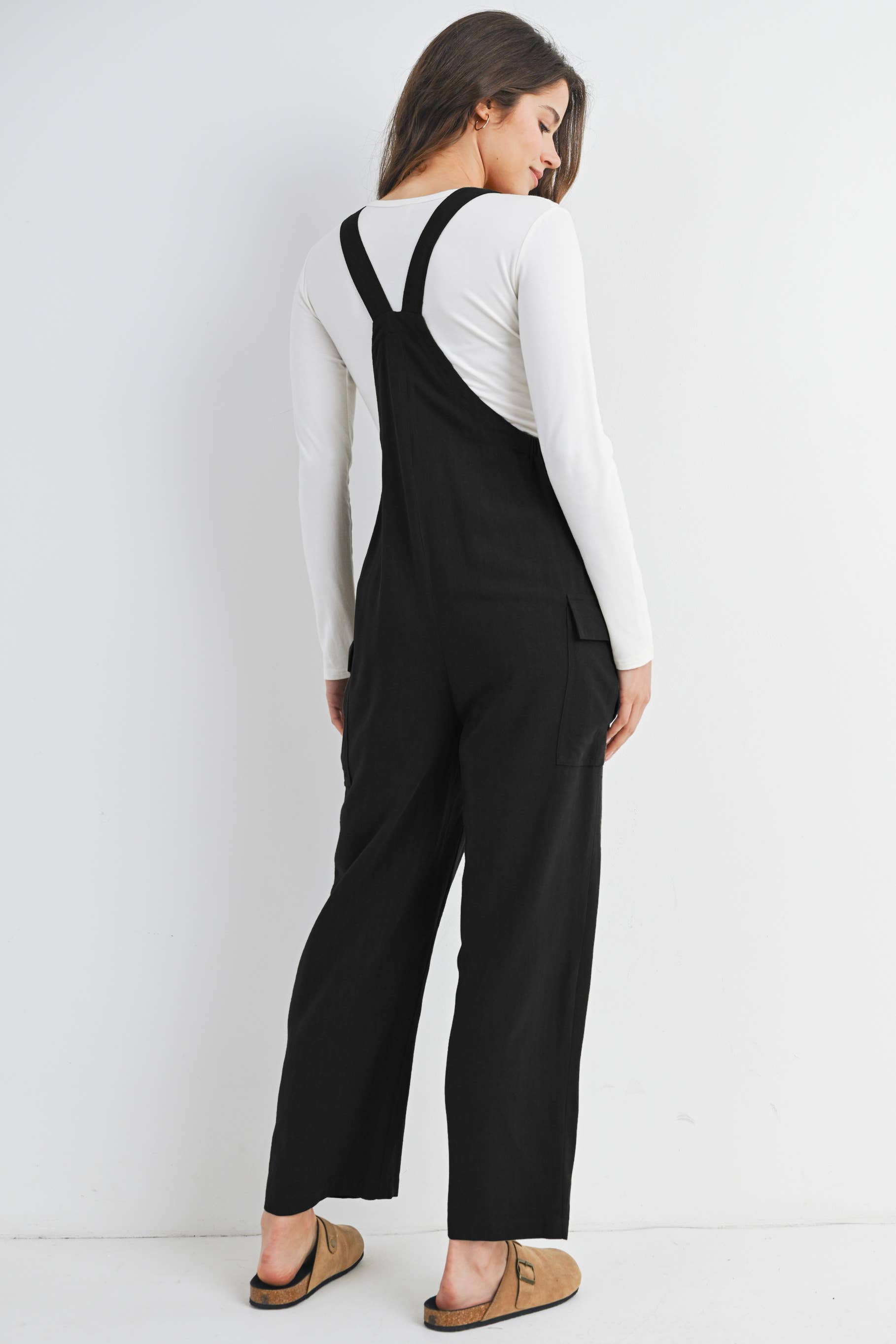 Straight Leg Maternity Adjustable Overalls (Black)