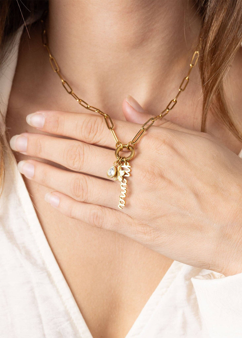 18K Gold Stainless Steel Mama Charm Holder Necklace Gift Set: Gold