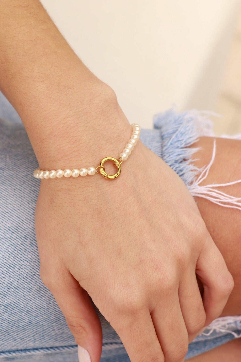 Beaded Pearl Charm Holder Bracelet