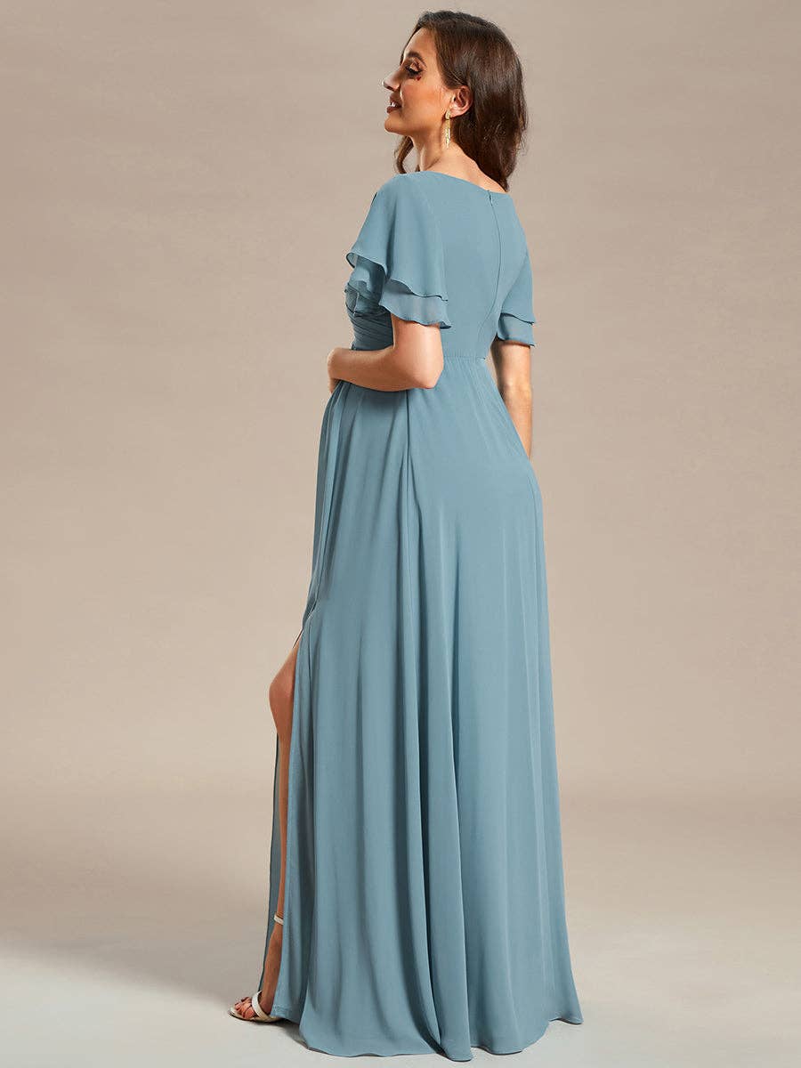 Ruffle Sleeves Split Chiffon Maternity Dress