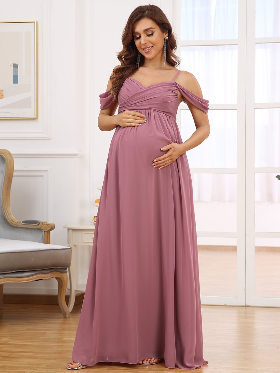 Adorable A Line Off Shoulder Maternity Dress: Orchid