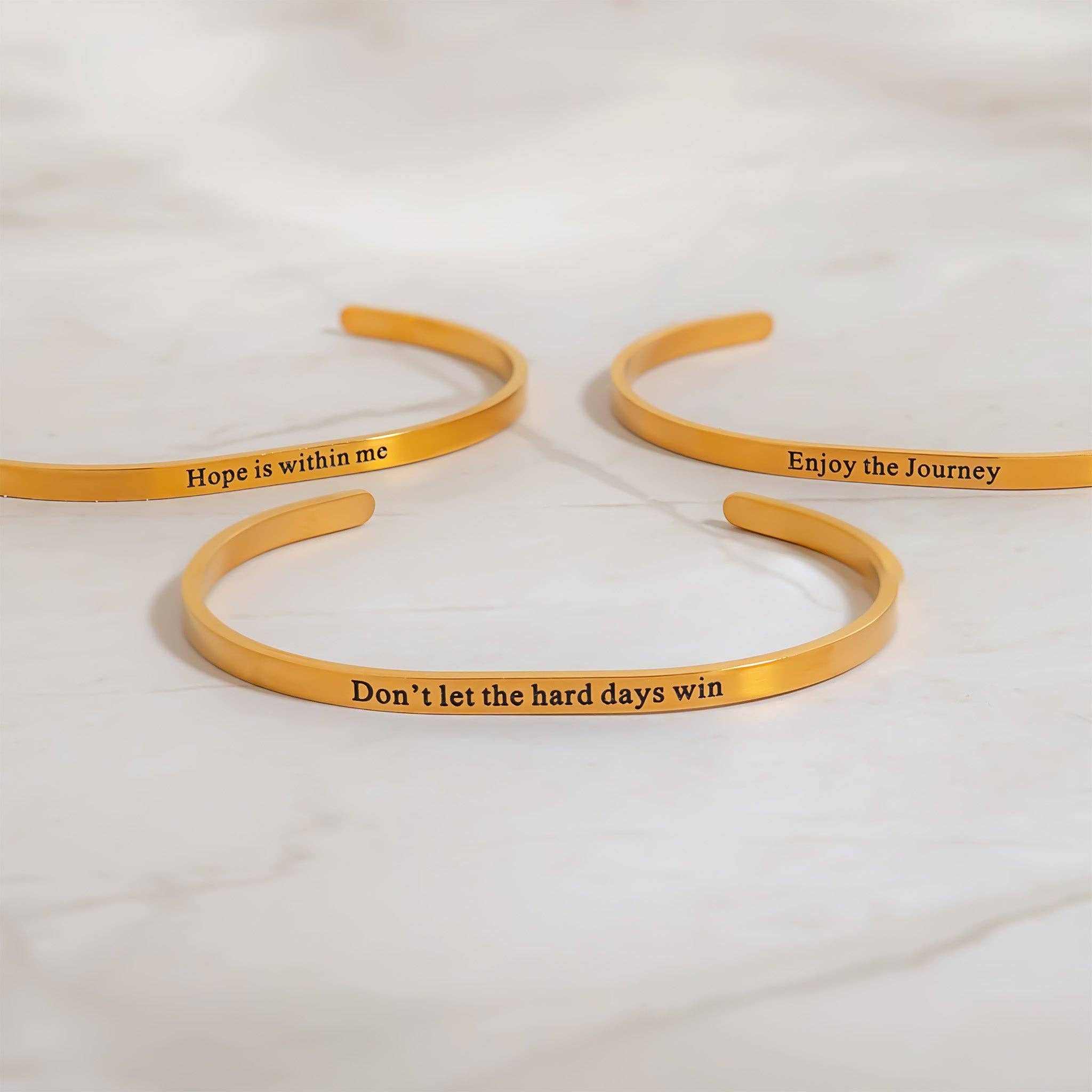 18K Gold PVD Dont let Hard Days Win Engraved Bangle Bracelet: Stainless