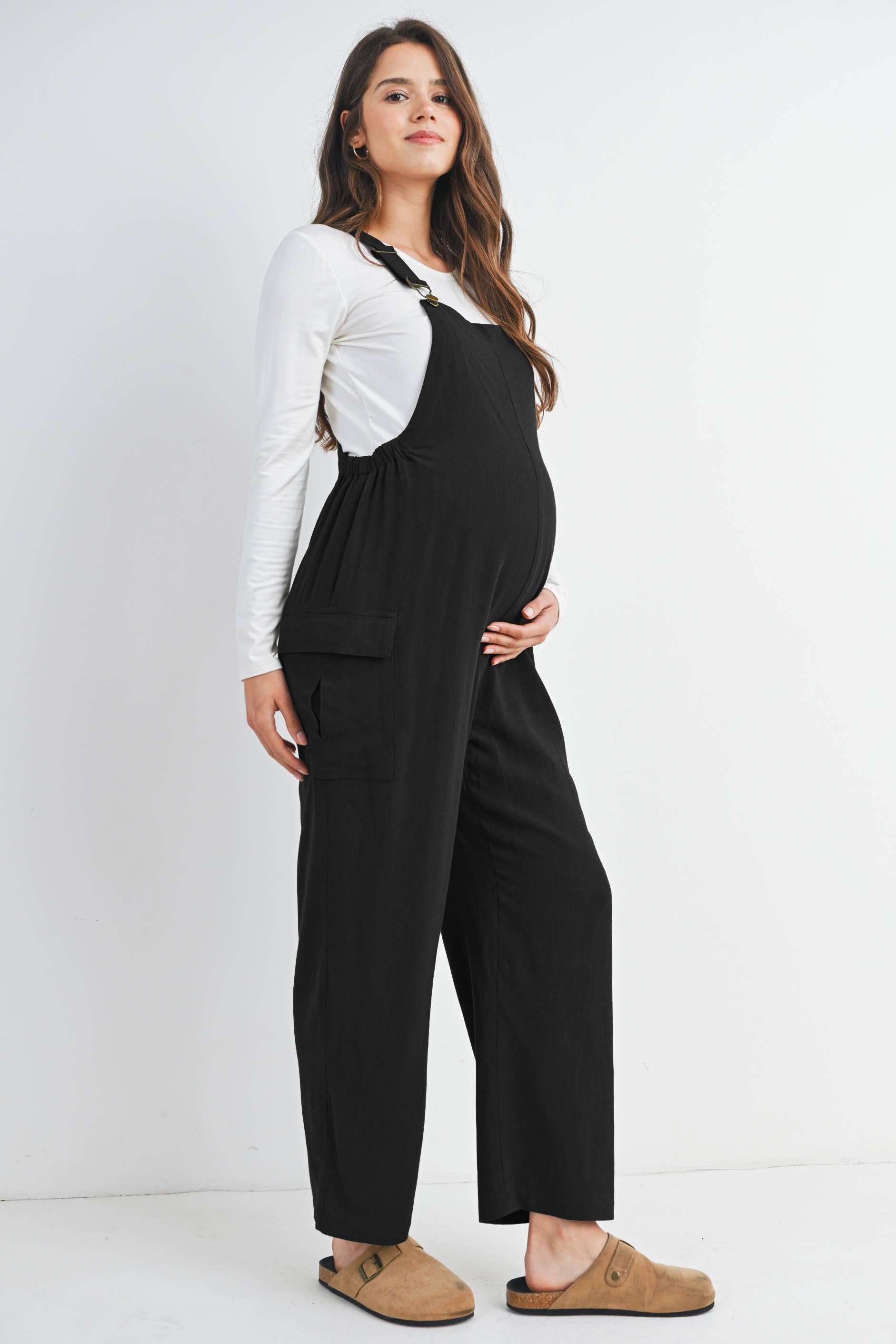 Straight Leg Maternity Adjustable Overalls (Black)