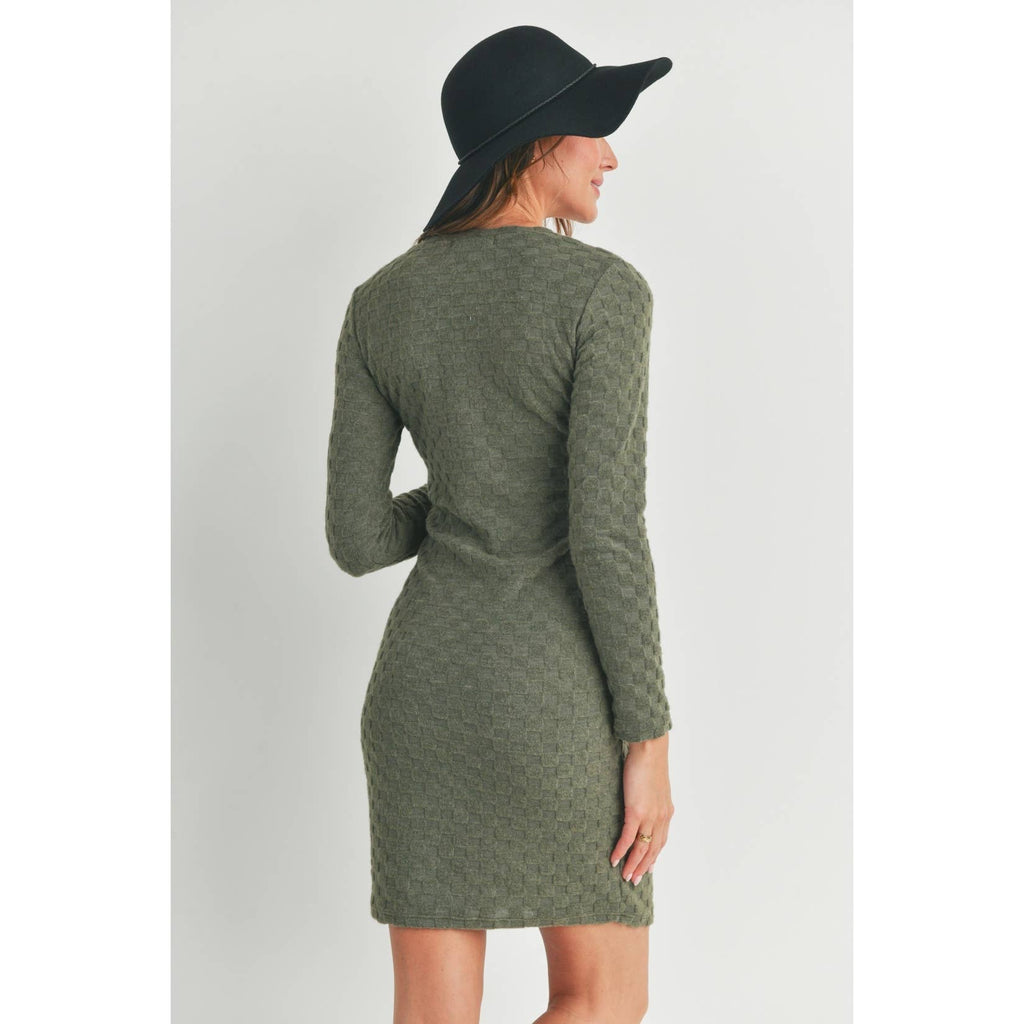 Textured Knit Long Sleeve Maternity Mini Dress (Green)